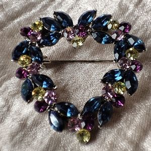 Signed Multi Colored Navette Stone Heart Brooch Sapphire Purple Citrine Pink EUC